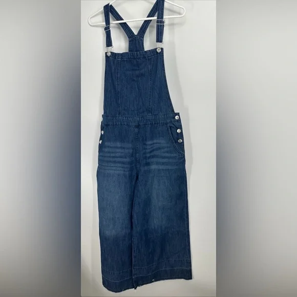 Juicy Couture Release Hem Crop Wide Leg Nonstretch Denim Overalls Sz XL - Picture 2 of 7